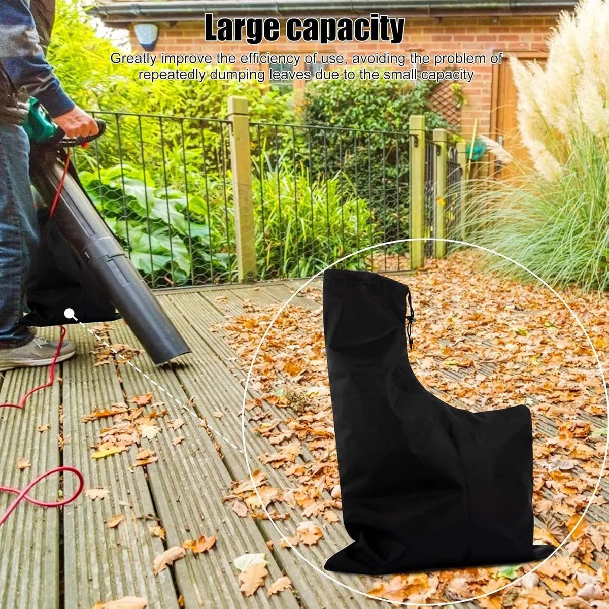 60*44 cm - Leaf blower storage bag - backpack leaf collection bag - universal replacement bag for bottom waste disposal - Oxford cloth garden leaf blower collection bag - with zipper - black - Image 3