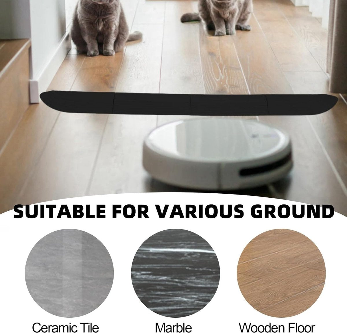 Threshold ramp - 68 × 5 cm - Threshold ramp for robot vacuum cleaner - Rubber ramp - Threshold ramp - Ramp - Threshold plate - Adjustable - Ramp - for robot vacuum cleaners, wheelchairs, doorways and bathrooms - Black - Image 4