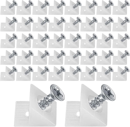 50 pieces - drawer wedges - drawer repair kit - L-shaped drawer wedges - with screws - mounting wedges - drawer back supports - cabinet shelf support - plastic drawer reinforcement repair kit - for home repair and furniture - 15*12.8*9.6 cm - white
