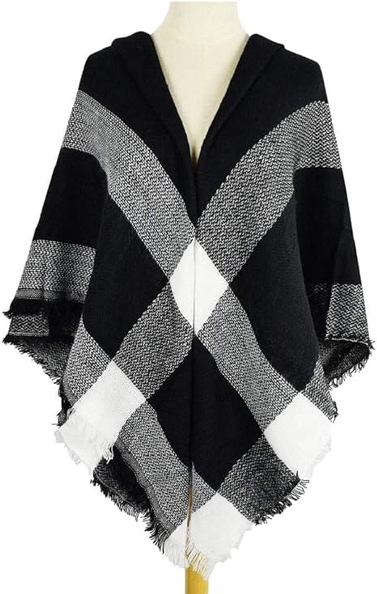 scarf - women's scarf - Women's Triangle Scarf - women's winter scarf - small scarves for women - Women's Wrap - Triangular scarf - Scarf with fringe - Faux cashmere - Warm for autumn and winter - Large checked tassel scarf - Black & White - Image 3