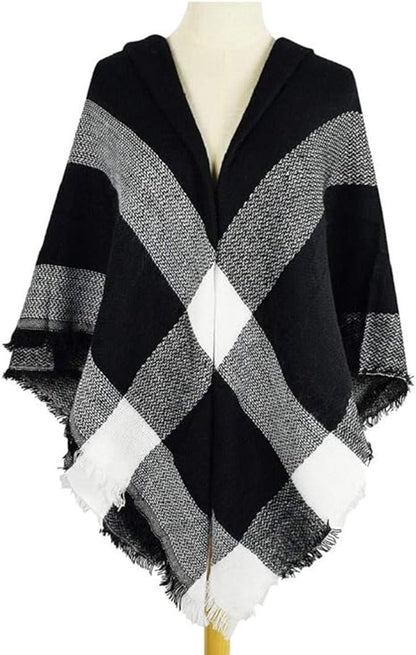 scarf - women's scarf - Women's Triangle Scarf - women's winter scarf - small scarves for women - Women's Wrap - Triangular scarf - Scarf with fringe - Faux cashmere - Warm for autumn and winter - Large checked tassel scarf - Black & White - Image 3