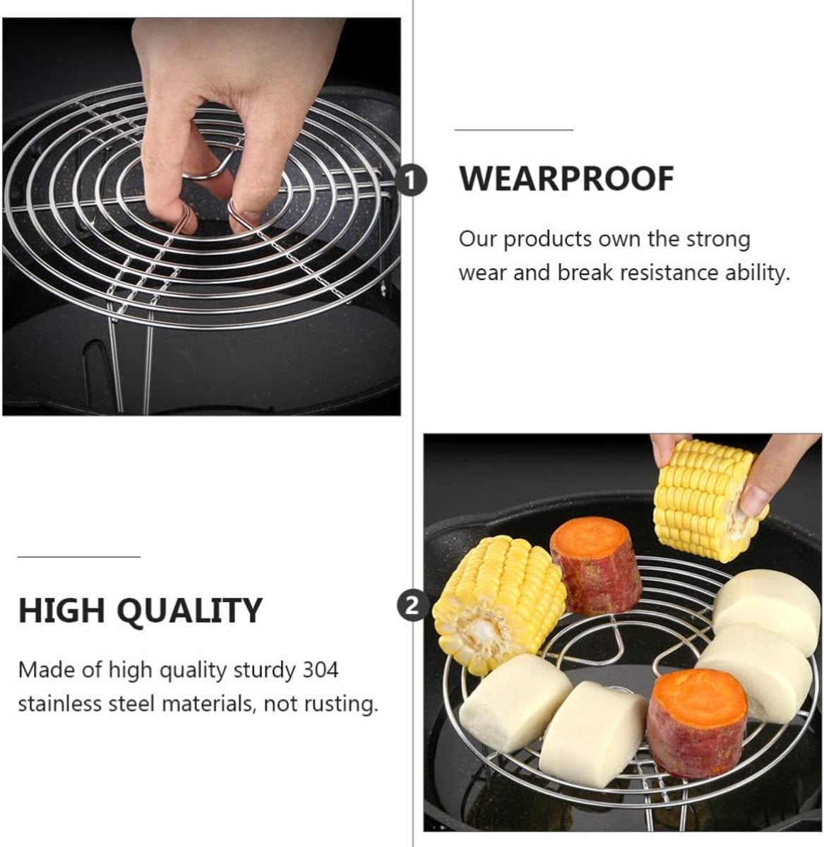 Stainless Steel Steamer Rack - 2 Pieces - Oven Rack - Round Steamer Rack - 7 cm high - Microwave Rack - Cooking Utensils - Steamer Basket - Kitchen Trivet - Dumpling cooking rack - steamer rack - for pressure cookers and air fryers - 16 x 16 x 7 cm - Image 4