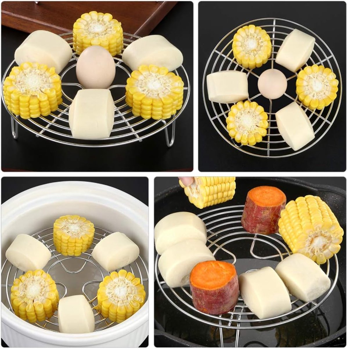 Stainless Steel Steamer Rack - 2 Pieces - Oven Rack - Round Steamer Rack - 7 cm high - Microwave Rack - Cooking Utensils - Steamer Basket - Kitchen Trivet - Dumpling cooking rack - steamer rack - for pressure cookers and air fryers - 16 x 16 x 7 cm - Image 5
