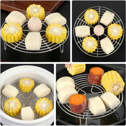 Stainless Steel Steamer Rack - 2 Pieces - Oven Rack - Round Steamer Rack - 7 cm high - Microwave Rack - Cooking Utensils - Steamer Basket - Kitchen Trivet - Dumpling cooking rack - steamer rack - for pressure cookers and air fryers - 16 x 16 x 7 cm - Image 5