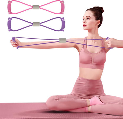 Fitness Elastic Bands - 2 Pieces - Figure 8 Resistance Bands - Resistance Power Band Tube - Fitness Bands - Yoga Resistance Band - Stretch Fitness Band - Resistance Cable - Pull Rope - Chest, Arm and Shoulder Stretch Bands - for Home Training, Strength Tr