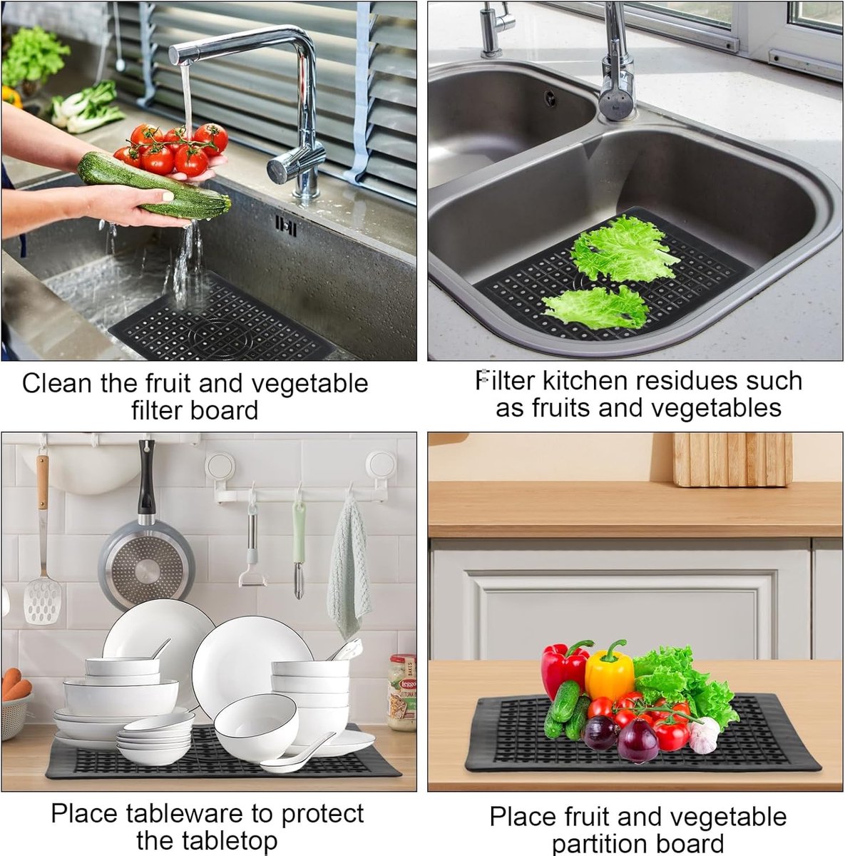 Two-piece sink mat - rubber sink mat - sink protector - sink mat - backsplash - sink protection - drain mat - under-sink kitchen mat - black - rectangular - 31.5 x 26 cm - Image 5