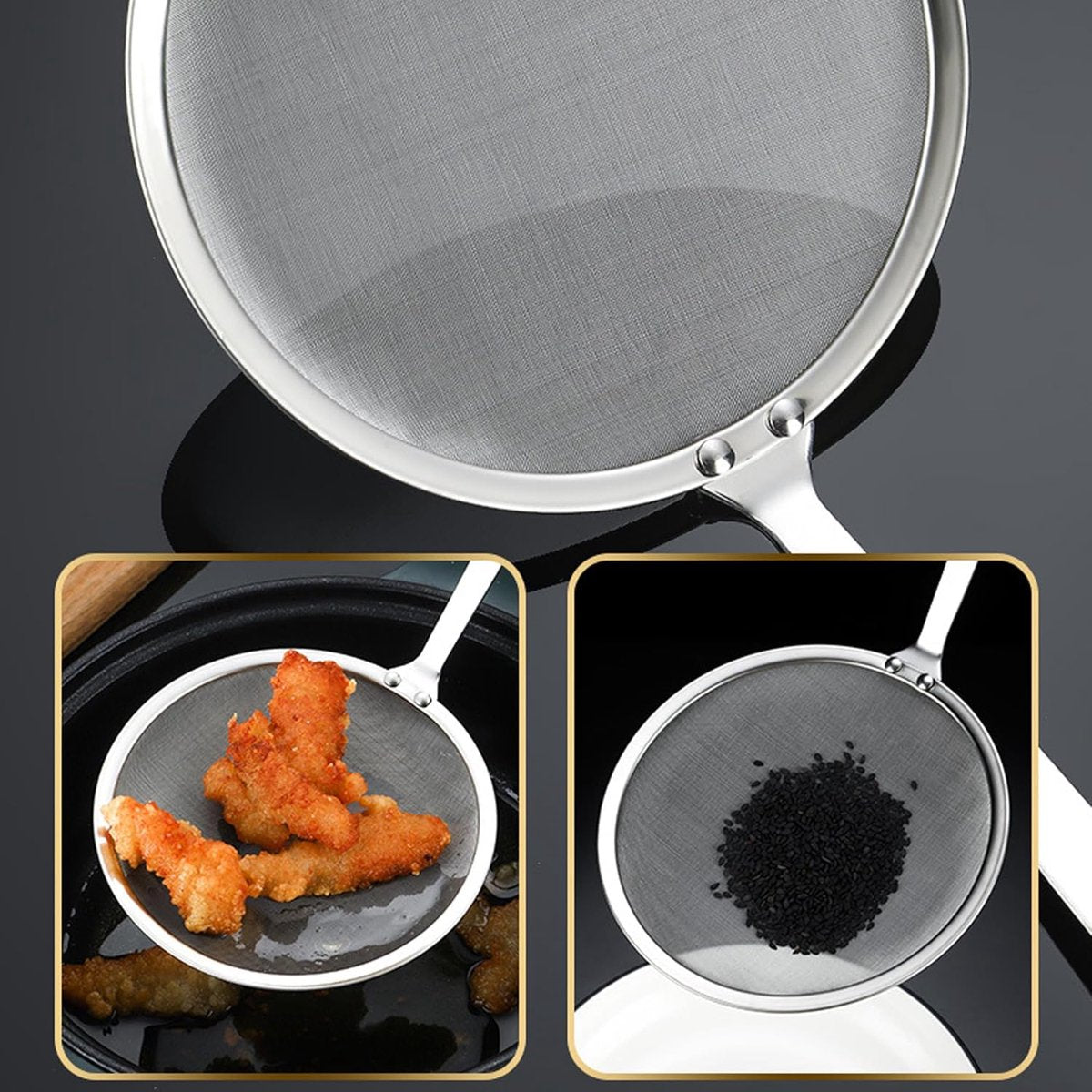 2 Pieces Stainless Steel Kitchen Sieve - Food Sieve - Sieve - Skimmer - Spoon-skimmer with handle and colander - Frying Spatula - for noodles / rice / vegetables / egg whites etc. - Colander - for filter residue - Skimmer Spoon - Silver - ø10 cm - Image 3