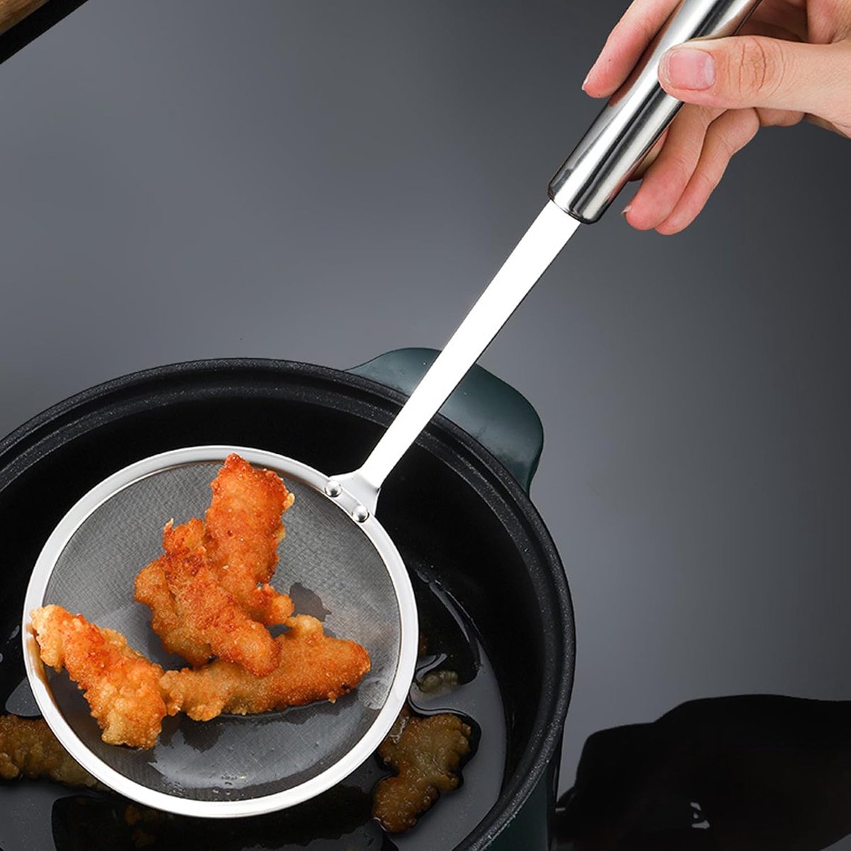 2 Pieces Stainless Steel Kitchen Sieve - Food Sieve - Sieve - Skimmer - Spoon-skimmer with handle and colander - Frying Spatula - for noodles / rice / vegetables / egg whites etc. - Colander - for filter residue - Skimmer Spoon - Silver - ø10 cm - Image 4