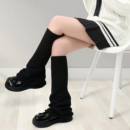 Leg warmers - 1 pair - Socks - Winter leg warmers - Warm leg warmers - Long socks - Calf socks - Knee socks - Stacked socks - Autumn and winter socks - knitted socks - retro accessories - black - Image 2