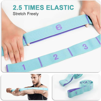125*4 cm - Yoga resistance band - Yoga stretch band - Yoga exercise band - Stretch band - with 11 rings - Resistance band - for training, pilates, dance and fitness - blue purple - Image 2
