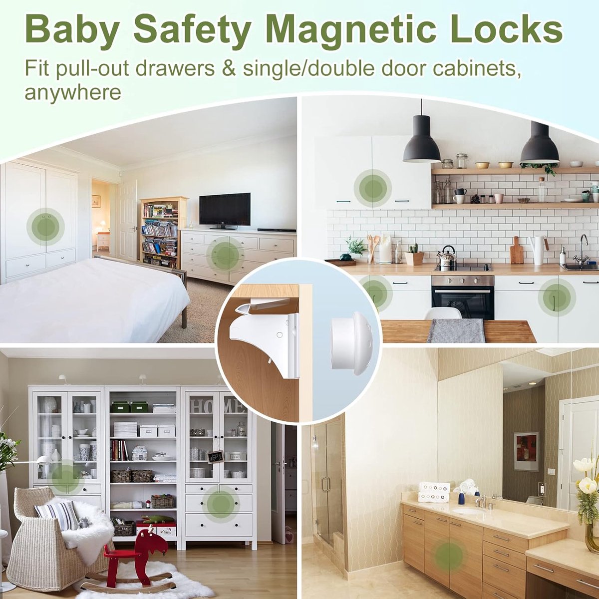 Child Locks for Cabinets - 8 Child Locks + 2 Keys - Cabinet Security for Children - Magnetic Child Lock - Invisible Child Lock - Magnetic Child Lock - Safety Lock for Cabinets - Baby Security - baby lock - child locks - White - Image 2