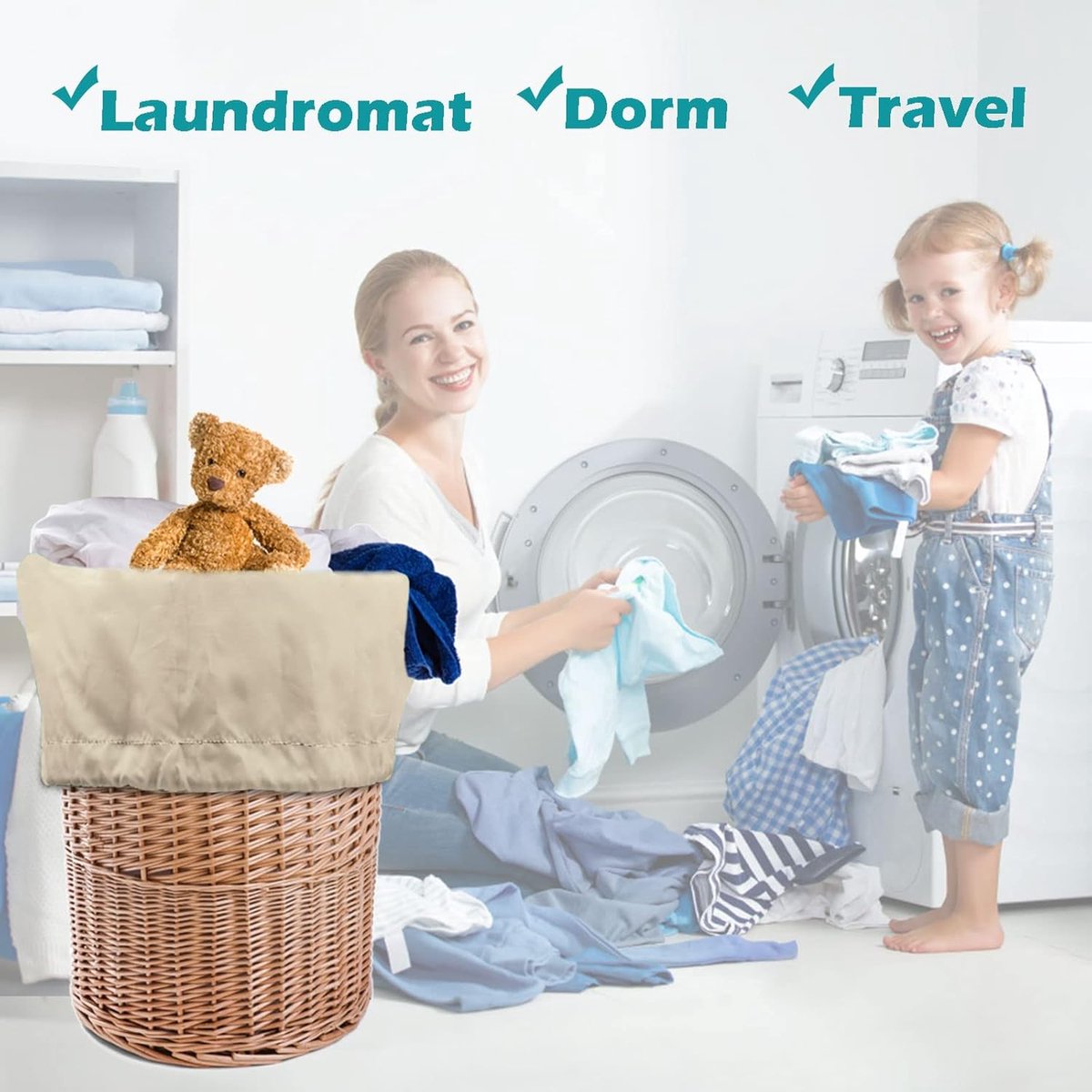 2 pieces - Laundry bag - Sturdy laundry bag - Travel laundry bag - Storage bag for dirty laundry - Large laundry bag - Washing machine laundry bag - Laundry net bag - Protective laundry bag for clothing - Laundry bags for laundry - with straps - with draw - Image 3