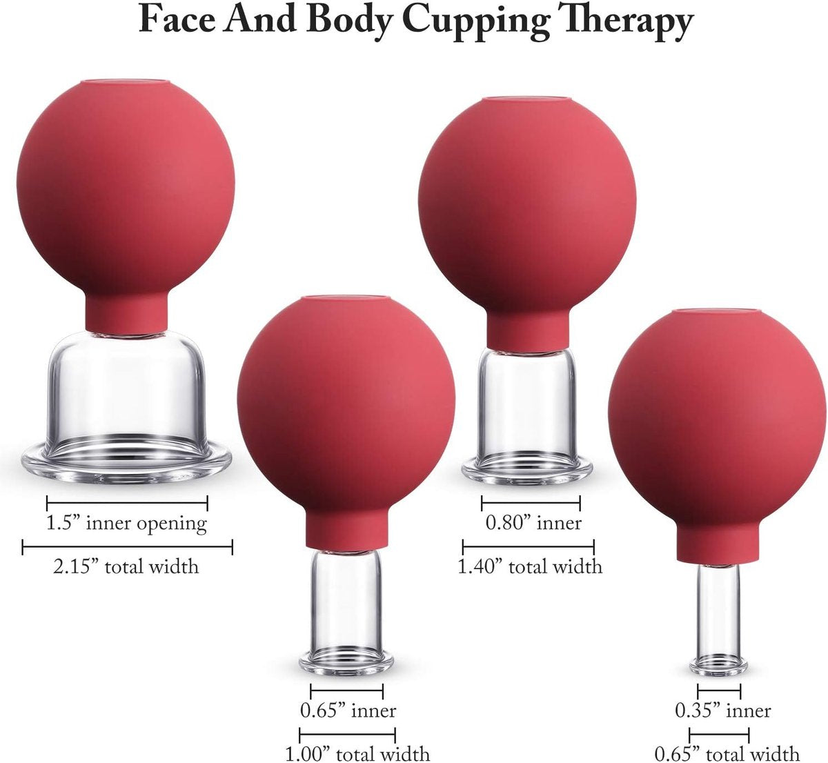 4-Piece Cupping Set - Silicone Face Cups - Cellulite Cups - Glass Facial Cupping Set - Facial Cupping - Vacuum Massage Therapy - Face Cupping - Massage Cups - cups for body, face, leg, arm, back, shoulder, muscle and joint pain - Red - Image 4