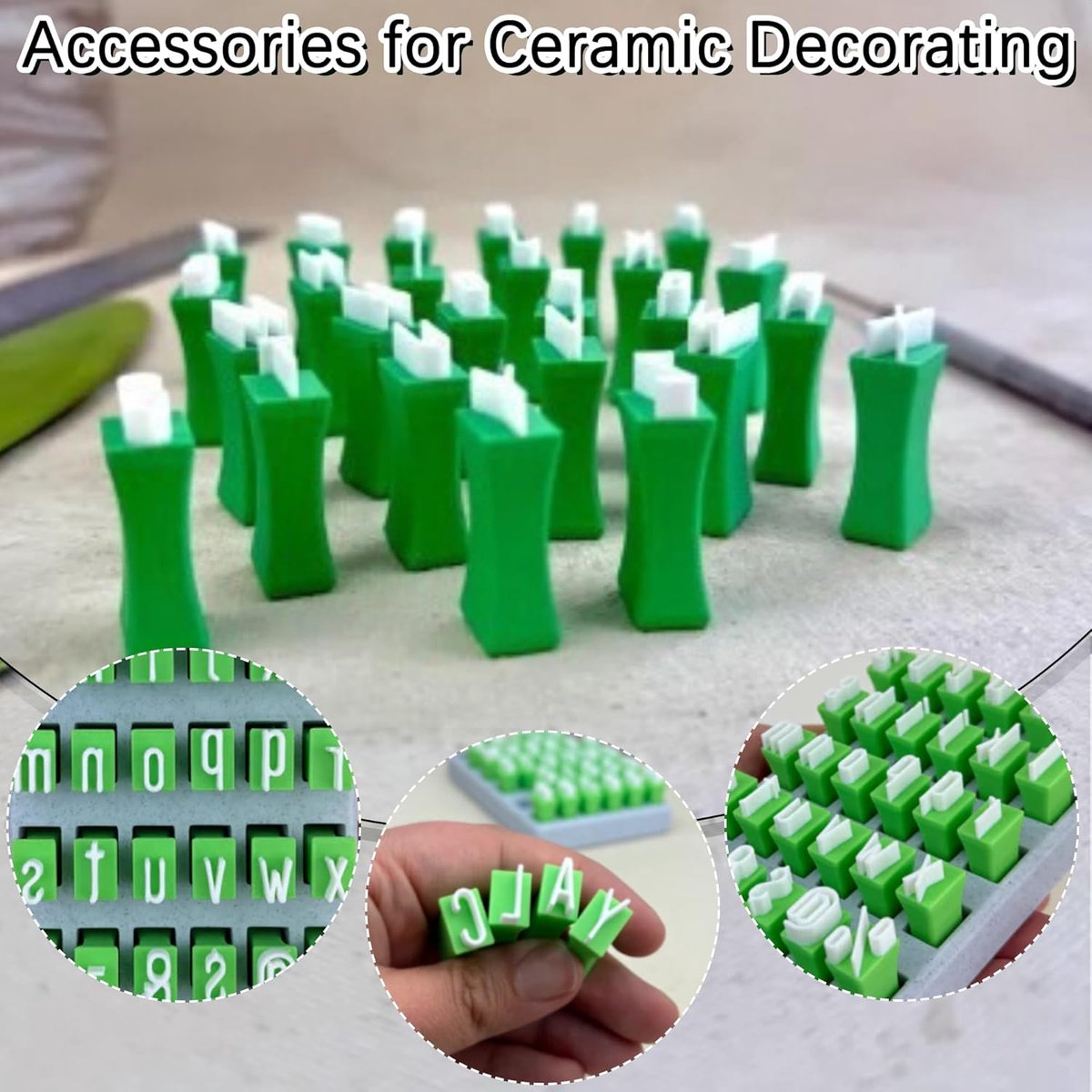 Stamps - Alphabet stamping tools - Clay stamps - Alphabet Stamp Set - Portable crafting material - Alphabet, numbers and symbols - DIY craft molds - for scrapbooking, art projects - with storage box - green - plastic uppercase letters - Image 3