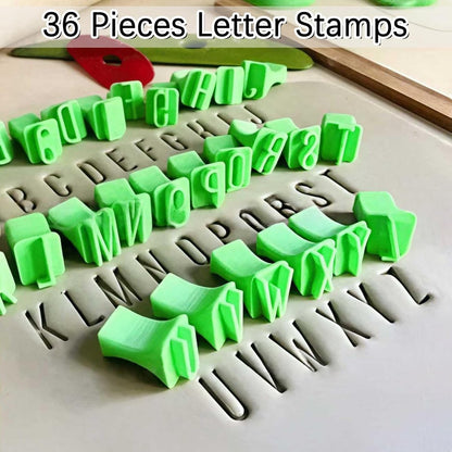 Stamps - Alphabet stamping tools - Clay stamps - Alphabet Stamp Set - Portable crafting material - Alphabet, numbers and symbols - DIY craft molds - for scrapbooking, art projects - with storage box - green - plastic uppercase letters - Image 4