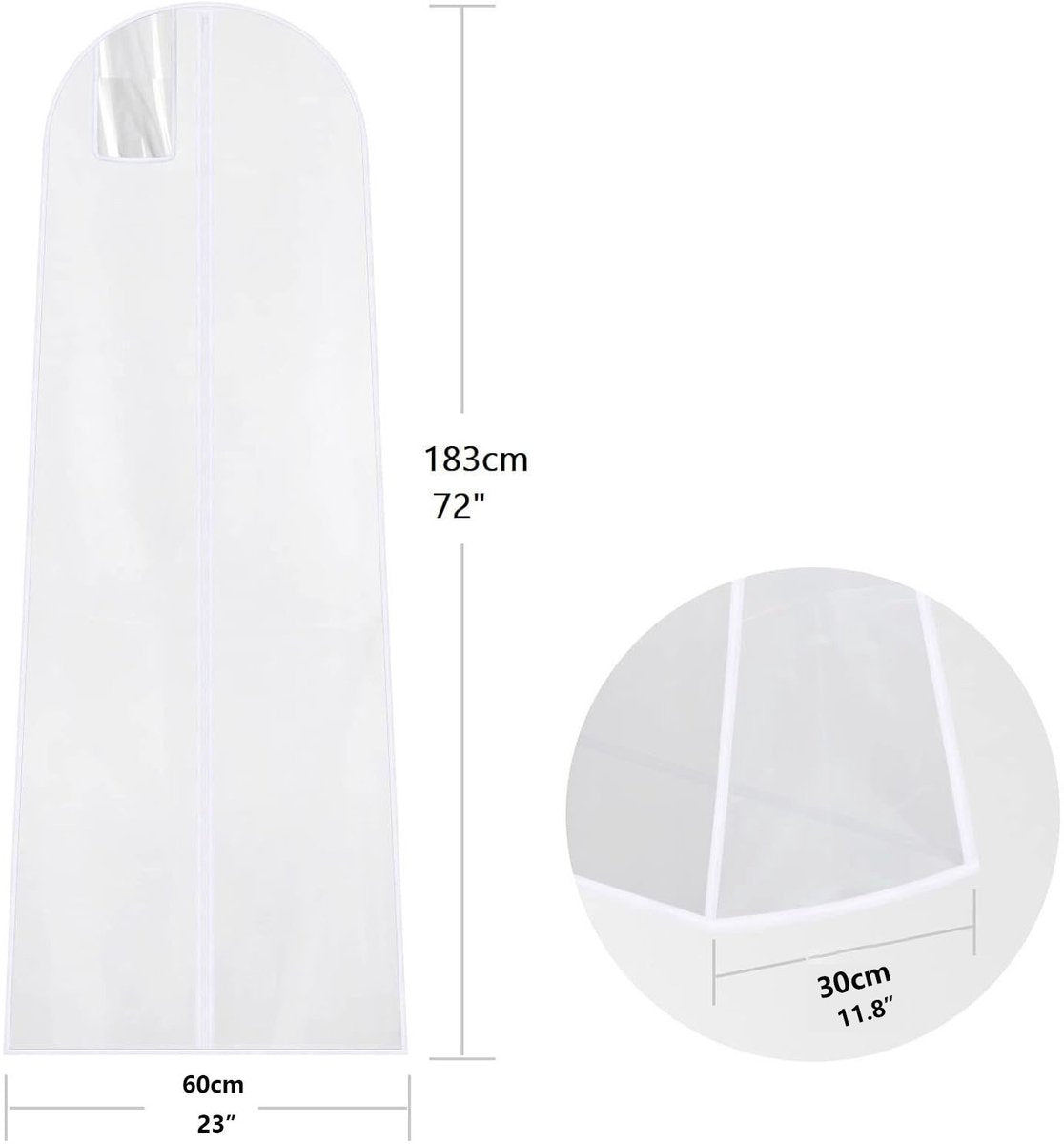 Dustproof wedding dress cover - 183*60 cm - Garment cover - Dust cover for evening dresses - Dust cover for wedding dress - Dust cover for dress - wedding dress storage bag - dustproof garment bag - garment bag - with zipper - for wedding dresses, evening - Image 5