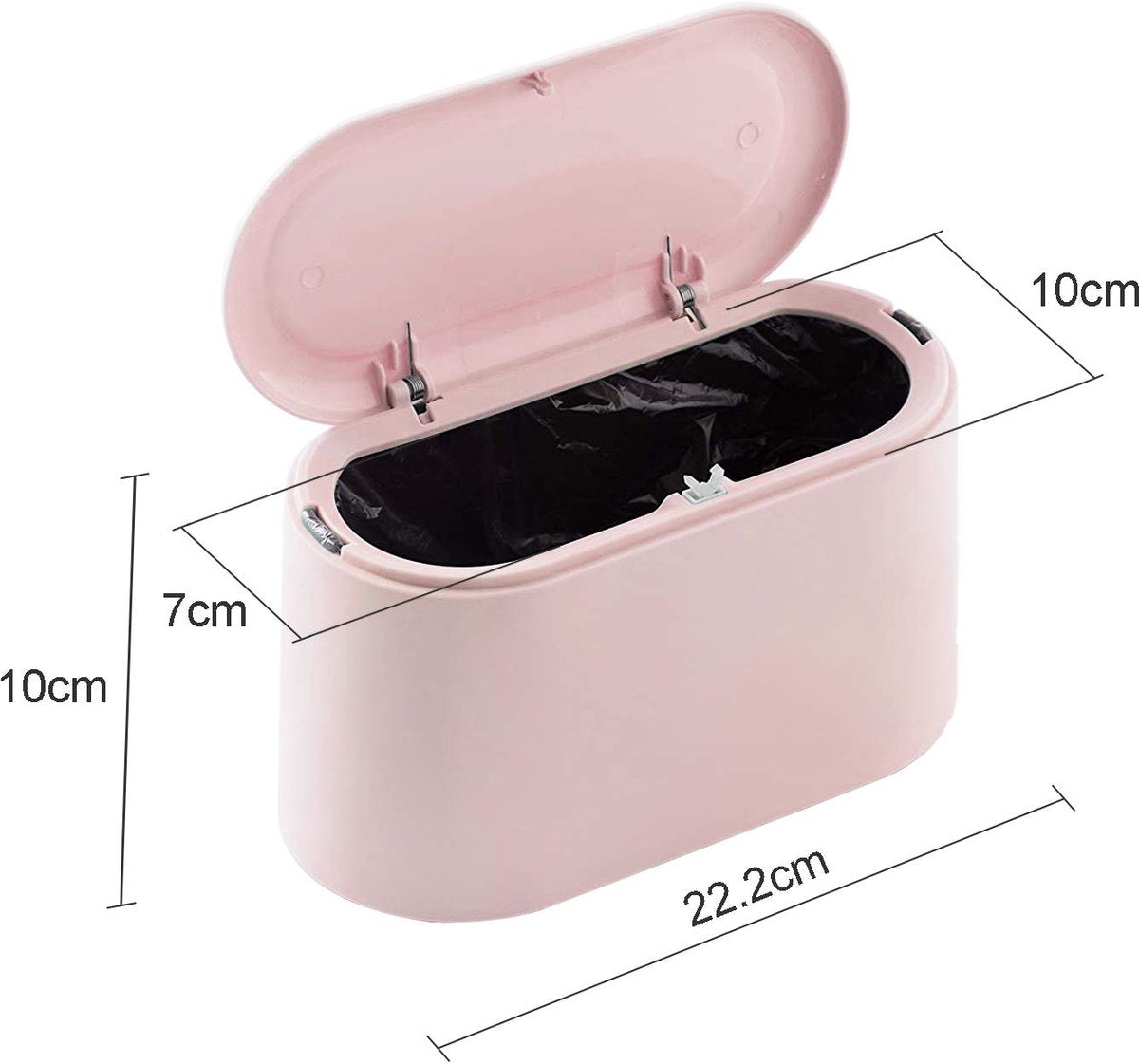 Small Trash Can - Small Tabletop Bin with Push Button Lid - Sturdy - Countertop Waste Bin - Trash Can - Tabletop Waste Bin - Plastic Trash Can - for Office, Bathroom, Kitchen and Bedroom - Pet Food Storage - Pink - Image 5