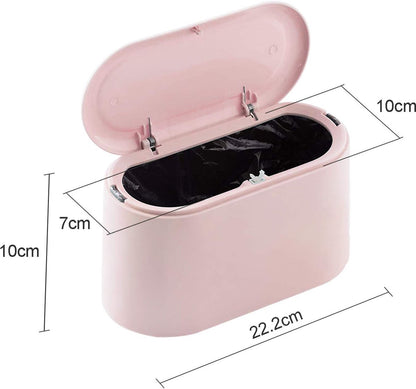 Small Trash Can - Small Tabletop Bin with Push Button Lid - Sturdy - Countertop Waste Bin - Trash Can - Tabletop Waste Bin - Plastic Trash Can - for Office, Bathroom, Kitchen and Bedroom - Pet Food Storage - Pink - Image 5