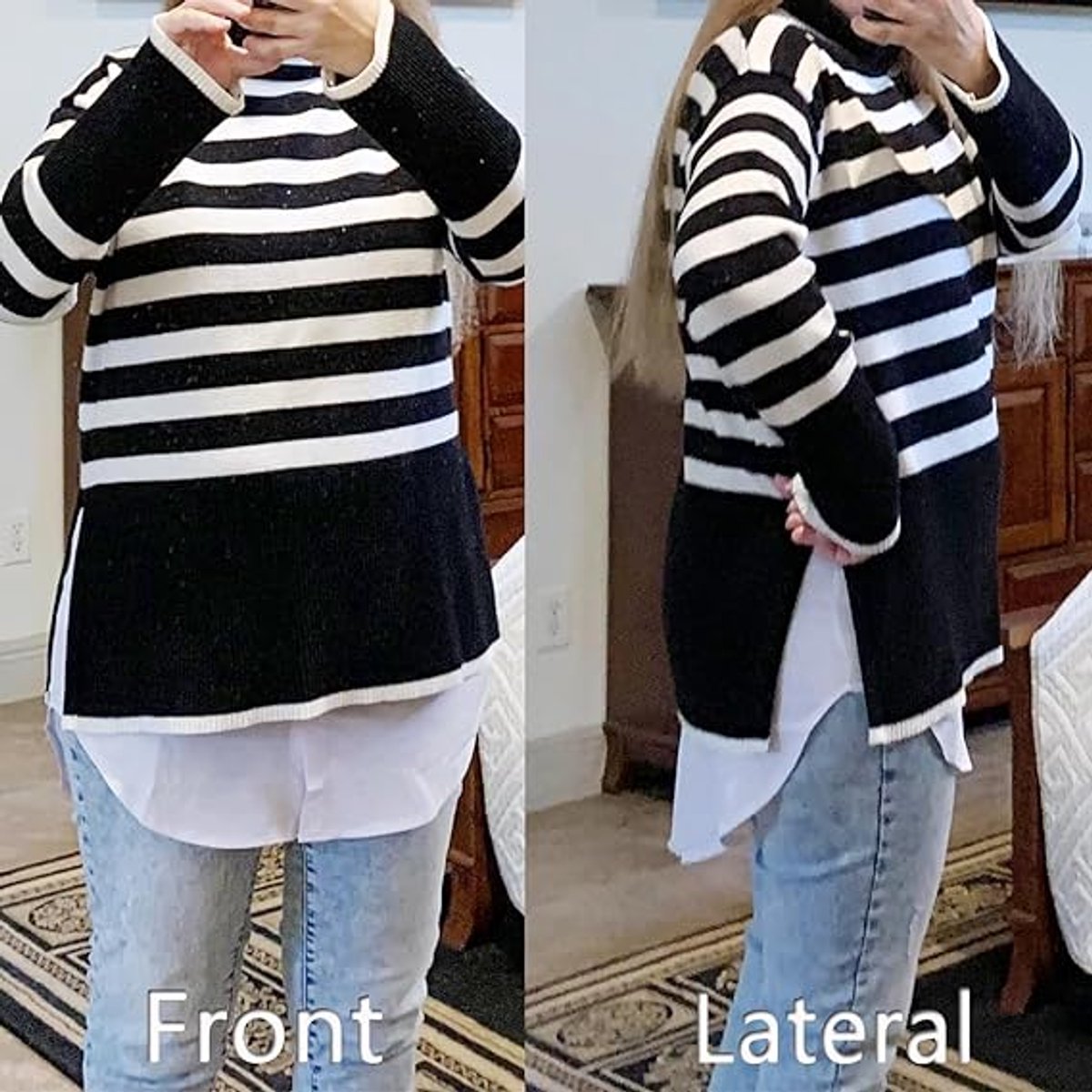 2-Piece Mini Adjustable Shirt Extender Removable Layering Half Length Underskirt with Buttons - False Hem - Fake Skirt Hem - Women's - White/Blue - Image 4