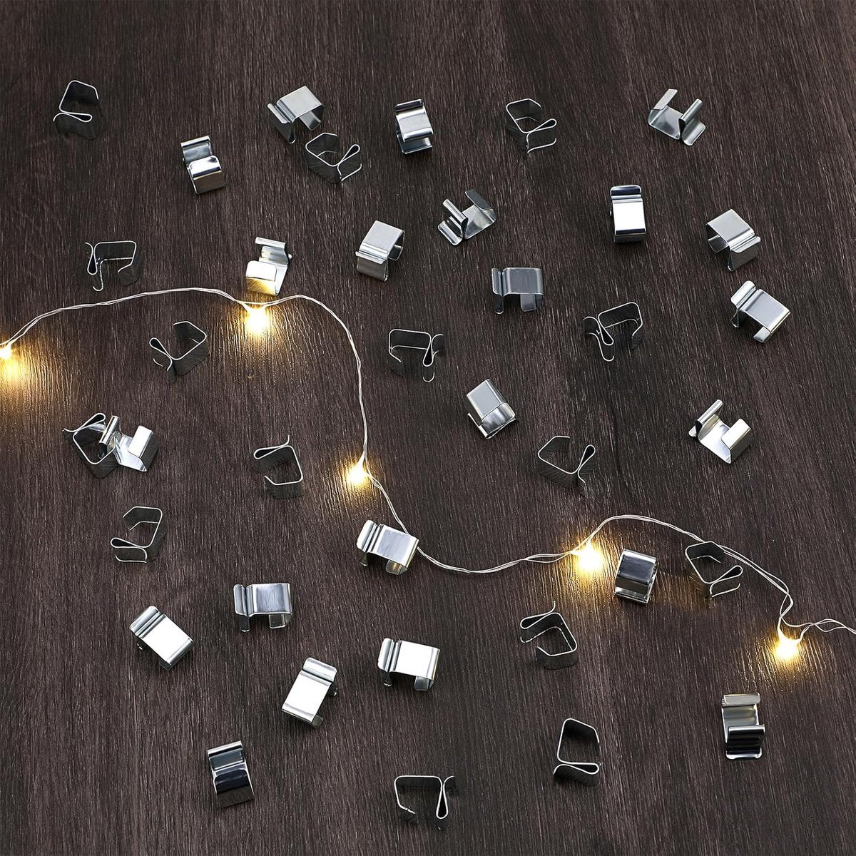 50 pieces - Christmas Lighting Gutter Hooks - Light Hose Clamps - Christmas Lighting Clips - Weatherproof Metal Gutter Clamp - Festive Lighting Clamps - Cable Clips - Christmas Decoration Hooks - for Christmas and Halloween Seasonal Cord - Silver - 24*15  - Image 2