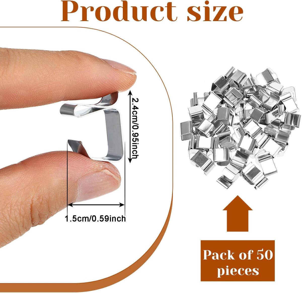 50 pieces - Christmas Lighting Gutter Hooks - Light Hose Clamps - Christmas Lighting Clips - Weatherproof Metal Gutter Clamp - Festive Lighting Clamps - Cable Clips - Christmas Decoration Hooks - for Christmas and Halloween Seasonal Cord - Silver - 24*15  - Image 5