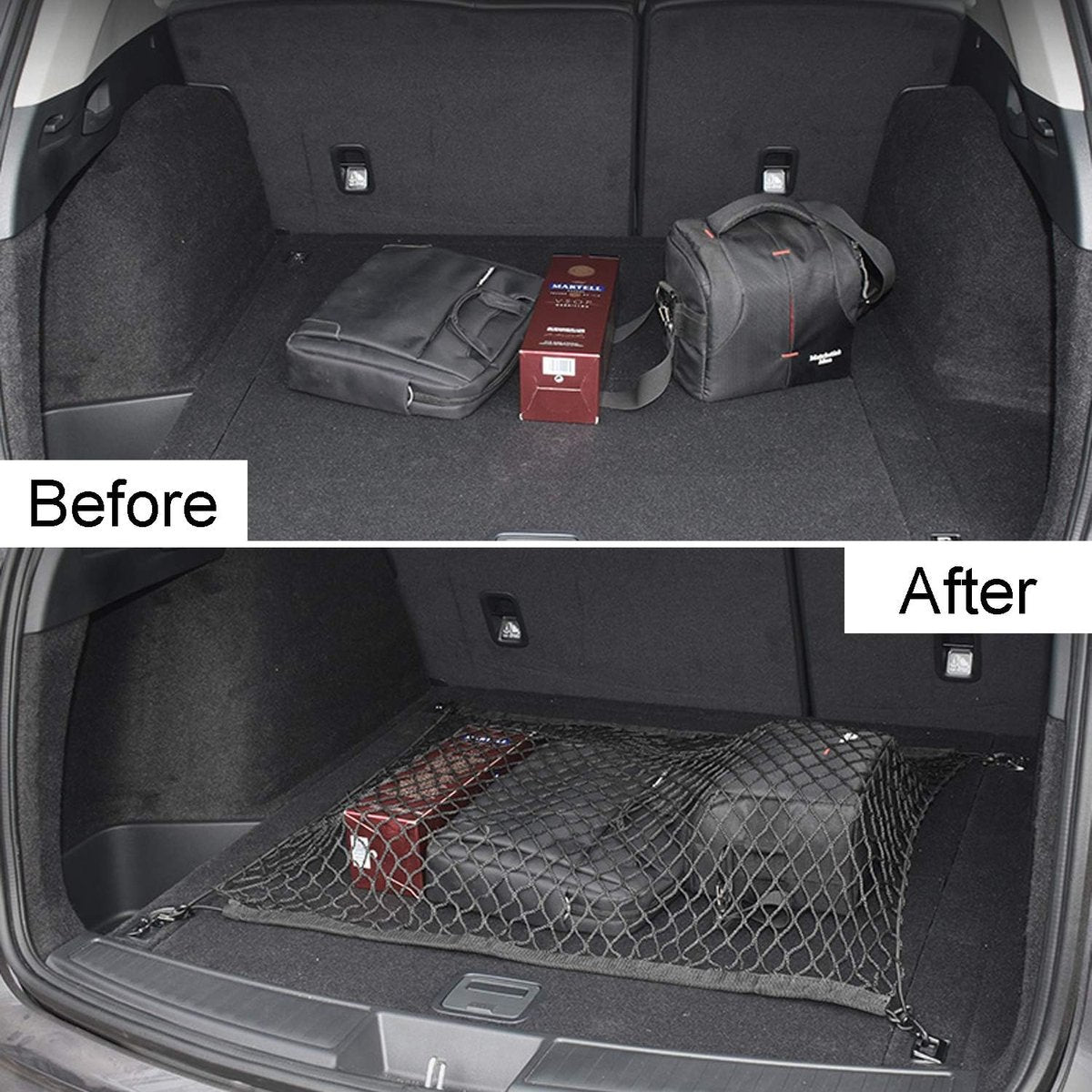 Elastic Trunk Net - 110 × 60 CM - Trunk Net with 4 Hooks - Car Trunk Cargo Organizer Net - Car Organizer - Car Trunk Net - Luggage Net - Universal Car Luggage Net - Luggage Net - Trunk Net - For Most Cars - Black - Image 2