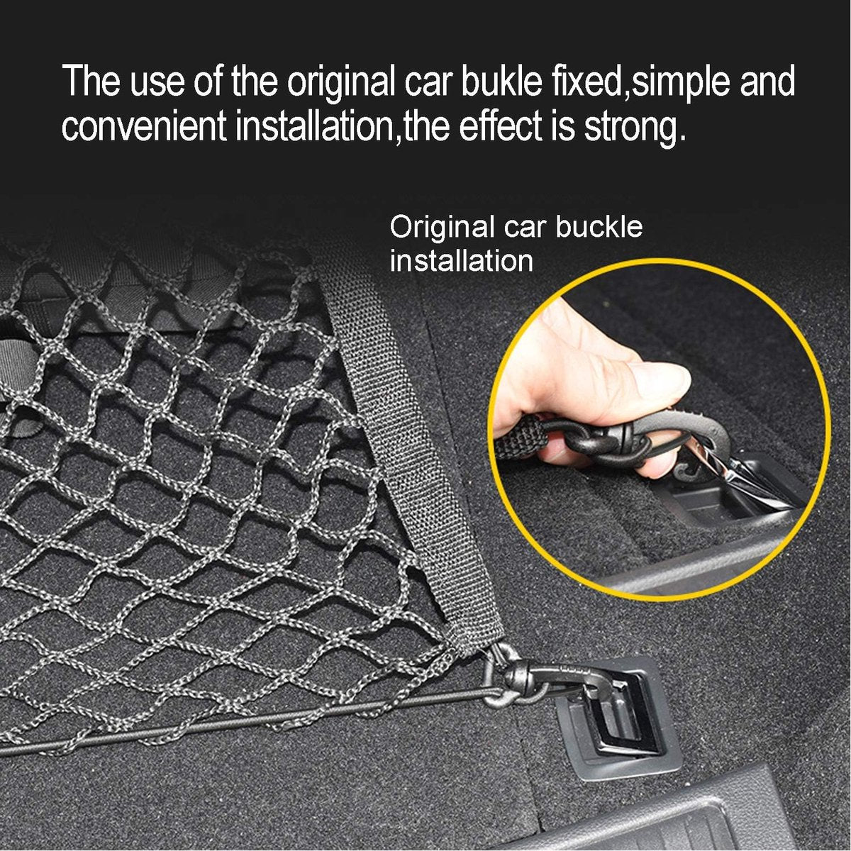 Elastic Trunk Net - 110 × 60 CM - Trunk Net with 4 Hooks - Car Trunk Cargo Organizer Net - Car Organizer - Car Trunk Net - Luggage Net - Universal Car Luggage Net - Luggage Net - Trunk Net - For Most Cars - Black - Image 3