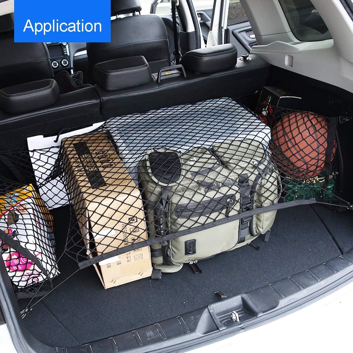 Elastic Trunk Net - 110 × 60 CM - Trunk Net with 4 Hooks - Car Trunk Cargo Organizer Net - Car Organizer - Car Trunk Net - Luggage Net - Universal Car Luggage Net - Luggage Net - Trunk Net - For Most Cars - Black - Image 4