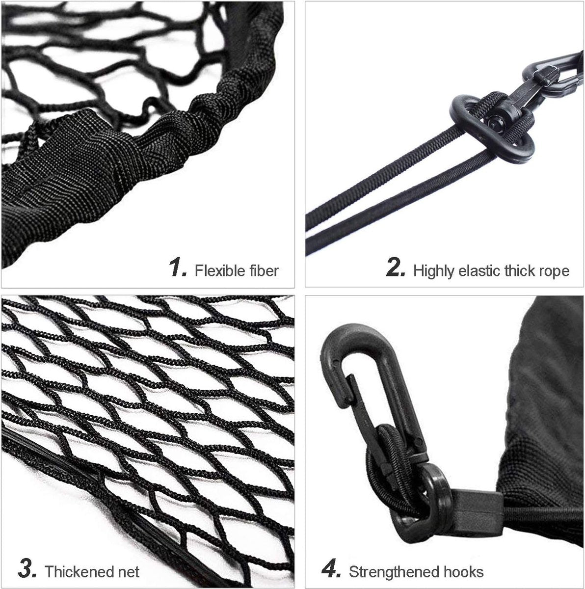 Elastic Trunk Net - 110 × 60 CM - Trunk Net with 4 Hooks - Car Trunk Cargo Organizer Net - Car Organizer - Car Trunk Net - Luggage Net - Universal Car Luggage Net - Luggage Net - Trunk Net - For Most Cars - Black - Image 5