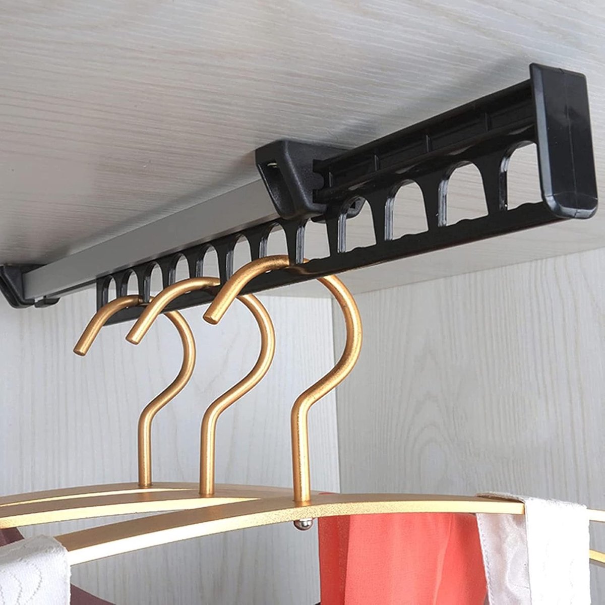 Extendable Clothes Rail - Adjustable Clothes Rail - Telescopic Extendable Clothes Rack - Extendable Clothes Rail - Adjustable Clothes Rail - Clothes Hanger - Metal Wardrobe Rail - Wardrobe Rack - extendable clothes rail - 315*42*50 mm - black - Image 2
