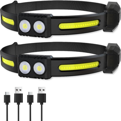 2x LED headlamp - Rechargeable LED Headlamp - head light - rechargeable headlamp - Work light - War emergency kit - for adults running, camping, safety helmet