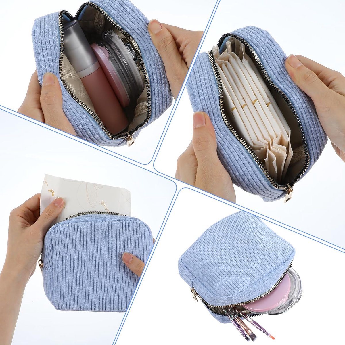 Toiletry Bag - Sanitary Pad Makeup Bag - Sanitary Pad Pouches - Menstrual Bags - Menstrual Pouches - Waterproof Zipper - Tampon Pouches - Napkin Pouches - Cosmetic Bag - Storage Bag - Makeup Bag - For Sanitary Pads, Tampons, Menstrual Cup - Blue - Image 3