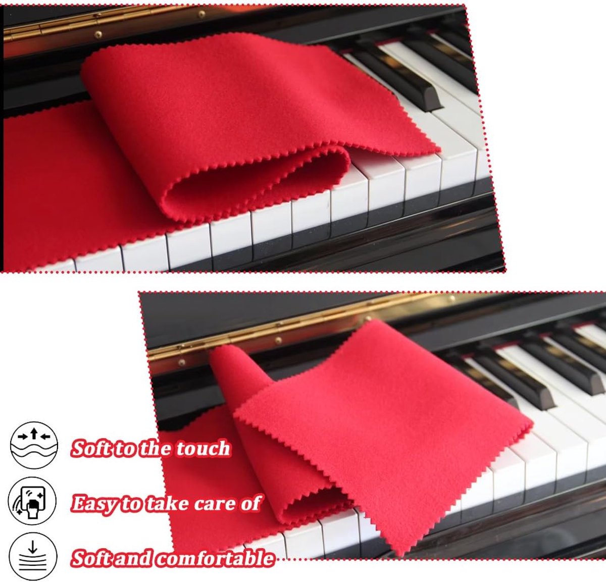 Piano Keyboard Dust Cover - Keyboard Protective Cover - Piano Dust Cover - Suitable for 88 Keys - Universal - Piano Protector - for Digital Electric Piano - for Electronic Keyboard, Digital Piano - Red - Image 4