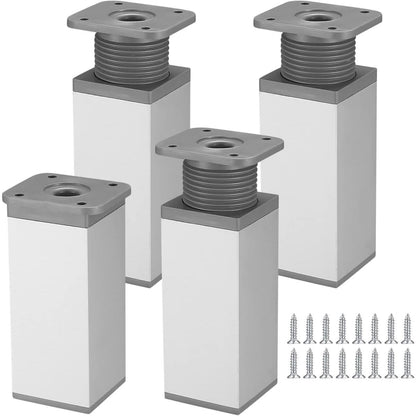 4 pieces - Furniture legs - 10 cm - Adjustable furniture feet - Adjustable table legs - sofa feet - bed feet - table legs - cabinet feet - cabinet leg - aluminum alloy table legs - for kitchen bench, sofas, coffee tables, furniture, cabinet and bed - whit