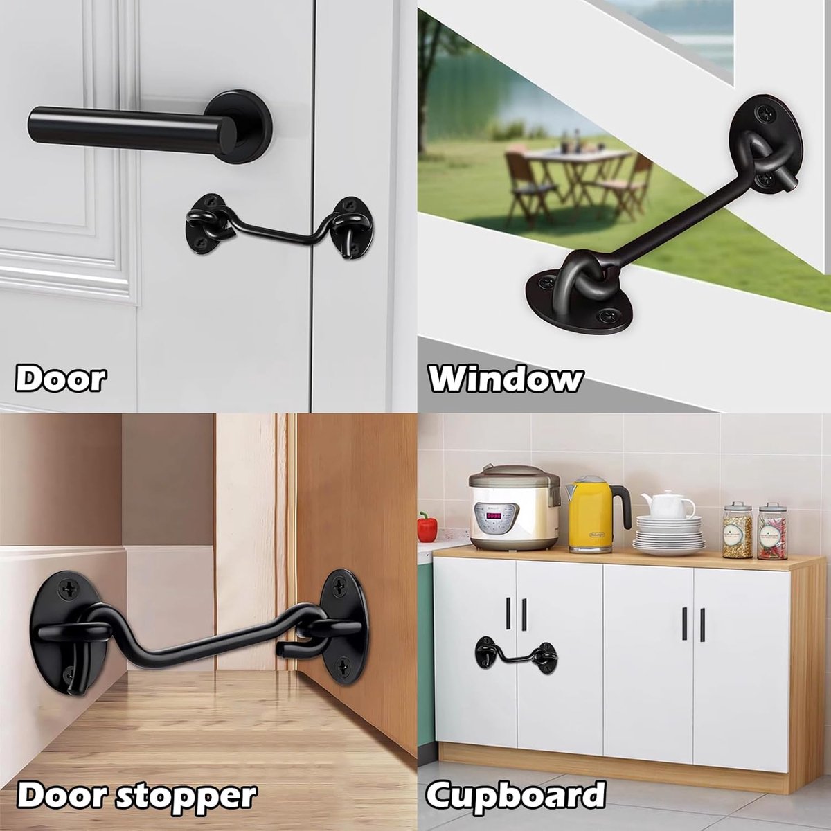 pieces - Wind hook - 3 inch - Wind hooks - Door hinges - Door bolt - Hinge - barn door hook - hook and eye bolt - cabin hooks and eye bolt - swivel window hook - door hooks - lock - for sliding door, bedroom, bathroom - 75*39 mm - black - Image 2