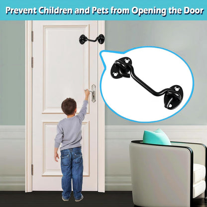 pieces - Wind hook - 3 inch - Wind hooks - Door hinges - Door bolt - Hinge - barn door hook - hook and eye bolt - cabin hooks and eye bolt - swivel window hook - door hooks - lock - for sliding door, bedroom, bathroom - 75*39 mm - black - Image 3