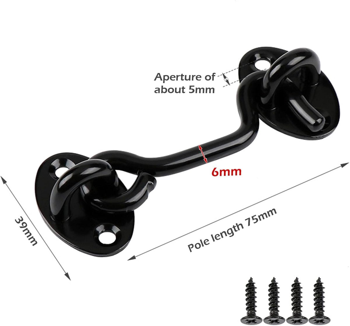 pieces - Wind hook - 3 inch - Wind hooks - Door hinges - Door bolt - Hinge - barn door hook - hook and eye bolt - cabin hooks and eye bolt - swivel window hook - door hooks - lock - for sliding door, bedroom, bathroom - 75*39 mm - black - Image 5