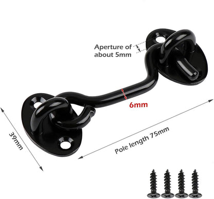 pieces - Wind hook - 3 inch - Wind hooks - Door hinges - Door bolt - Hinge - barn door hook - hook and eye bolt - cabin hooks and eye bolt - swivel window hook - door hooks - lock - for sliding door, bedroom, bathroom - 75*39 mm - black - Image 5