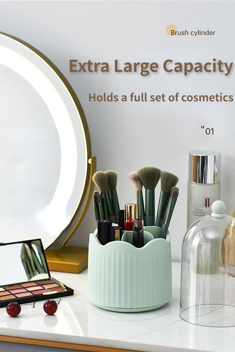 Makeup brush storage box - Makeup brush holder - 360-degree rotatable - Cosmetics storage box - Makeup brush storage box - Brush holder - Suitable for dressing table, bathroom counter, desk - White - Image 2