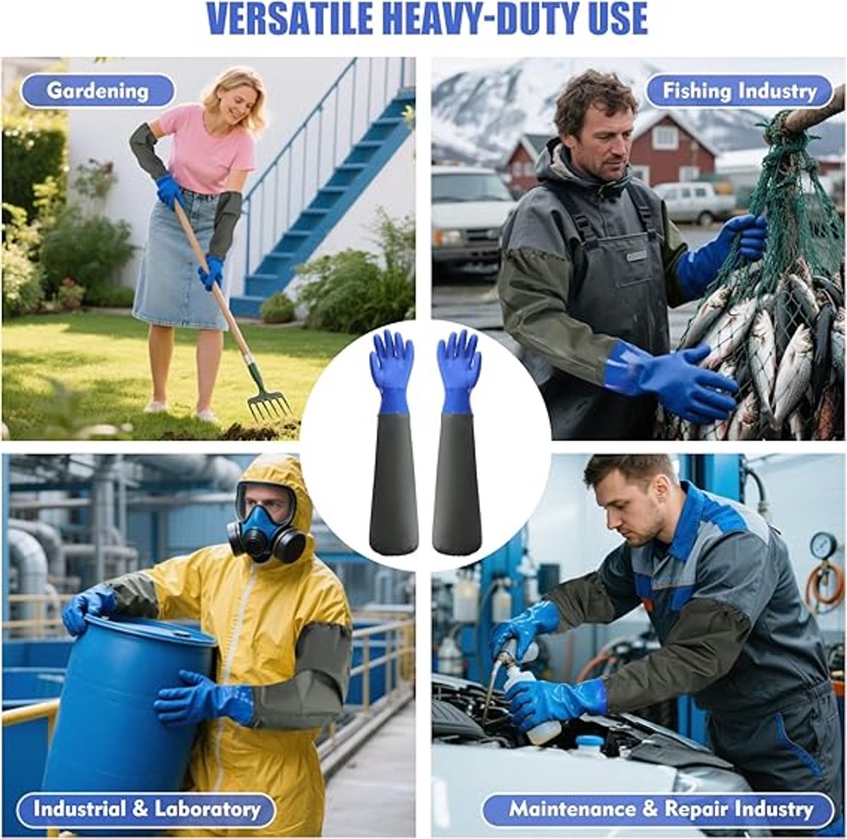 Long rubber gloves - Gloves - Waterproof gloves - Pond gloves - Car wash gloves - Clothing gloves - Care gloves - Waterproof/oil-resistant/acid- and alkali-resistant - waterproof PVC - 70 cm - blue - Image 3