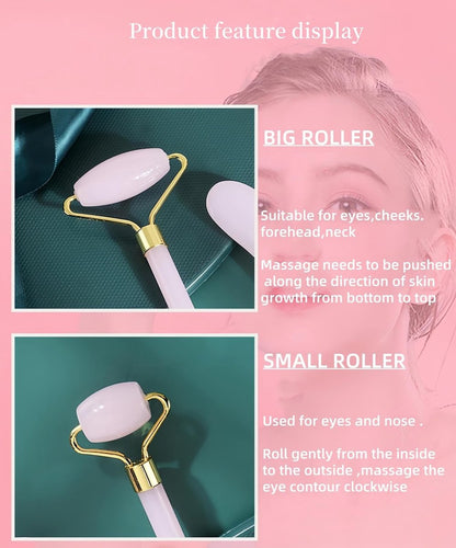 Rose Quartz Jade Roller & Gua Sha Stone - Facial Roller & Gua Sha Set - Natural Jade Roller - Facial Roller - Jade Roller - Facial Massage - for Lymphatic Drainage, Anti-Aging, Wrinkle Reduction, Anti-Puffiness & Radiant Skin - Image 2