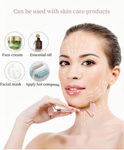 Rose Quartz Jade Roller & Gua Sha Stone - Facial Roller & Gua Sha Set - Natural Jade Roller - Facial Roller - Jade Roller - Facial Massage - for Lymphatic Drainage, Anti-Aging, Wrinkle Reduction, Anti-Puffiness & Radiant Skin - Image 3