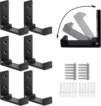 6 pieces - Foldable wall hooks - 6.7*7.5*2.5 cm - Clothes hook - concealable clothes hooks - heavy-duty wall hooks - aluminum hooks - with screws - foldable hooks - for hanging coats, bags, hats, and keys - black