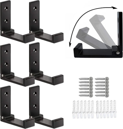 6 pieces - Foldable wall hooks - 6.7*7.5*2.5 cm - Clothes hook - concealable clothes hooks - heavy-duty wall hooks - aluminum hooks - with screws - foldable hooks - for hanging coats, bags, hats, and keys - black