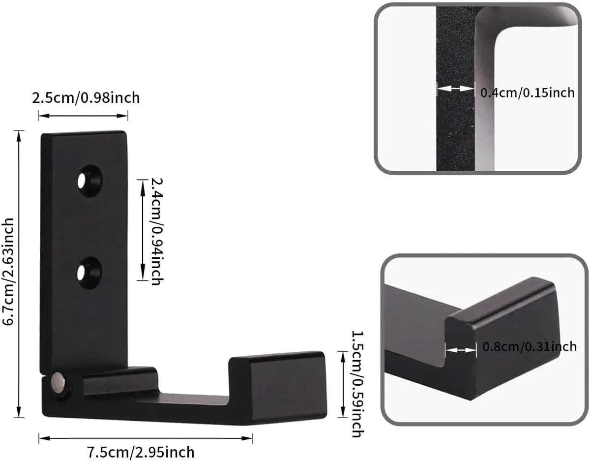 6 pieces - Foldable wall hooks - 6.7*7.5*2.5 cm - Clothes hook - concealable clothes hooks - heavy-duty wall hooks - aluminum hooks - with screws - foldable hooks - for hanging coats, bags, hats, and keys - black - Image 5