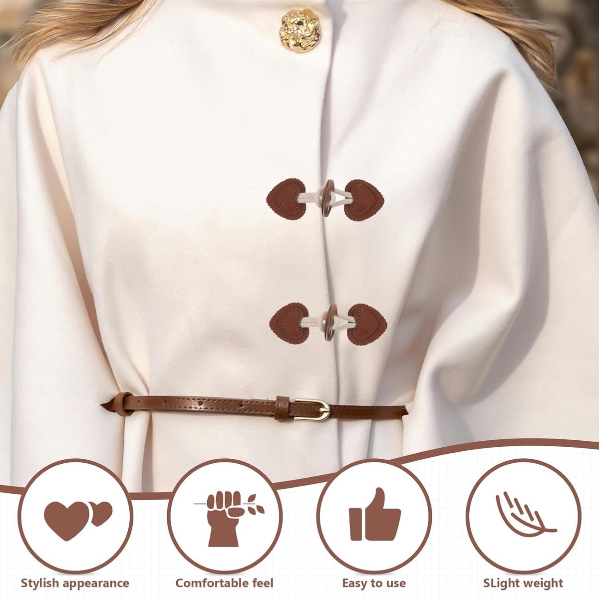 12 pieces - Leather Toggle Buttons - PU leather sew-on fasteners - Horn buttons for trench coats - sew-on fasteners - with resin buttons - leather fastening buttons - toggle buttons - for coats, sweaters, knitwear, jackets, DIY accessories - white, brown - Image 2