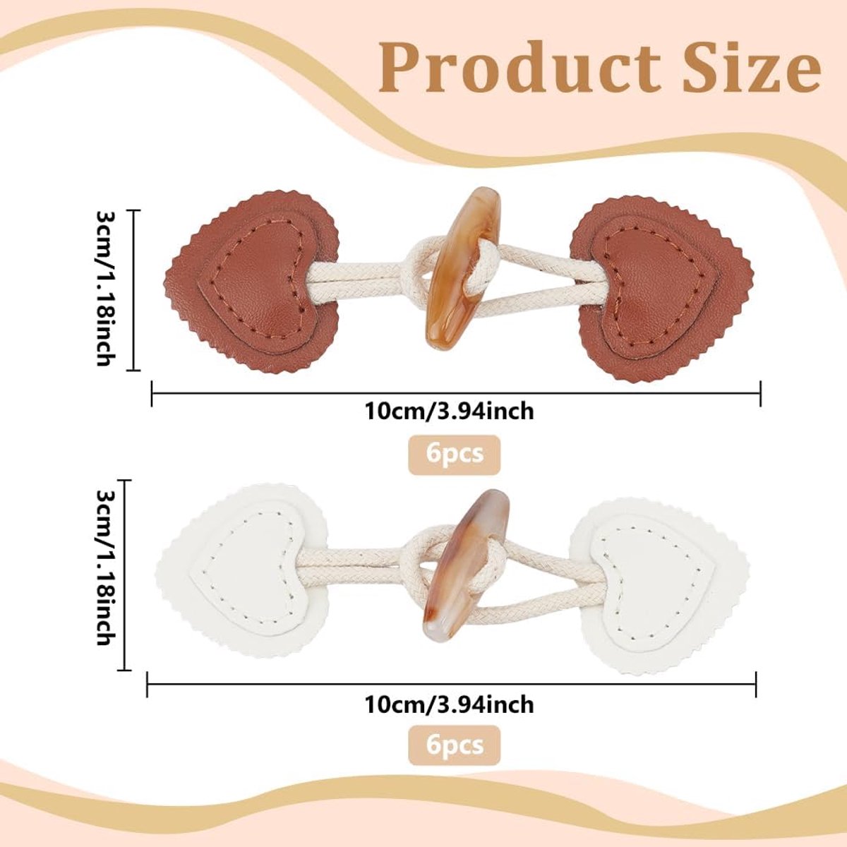 12 pieces - Leather Toggle Buttons - PU leather sew-on fasteners - Horn buttons for trench coats - sew-on fasteners - with resin buttons - leather fastening buttons - toggle buttons - for coats, sweaters, knitwear, jackets, DIY accessories - white, brown - Image 5