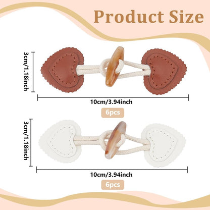 12 pieces - Leather Toggle Buttons - PU leather sew-on fasteners - Horn buttons for trench coats - sew-on fasteners - with resin buttons - leather fastening buttons - toggle buttons - for coats, sweaters, knitwear, jackets, DIY accessories - white, brown - Image 5