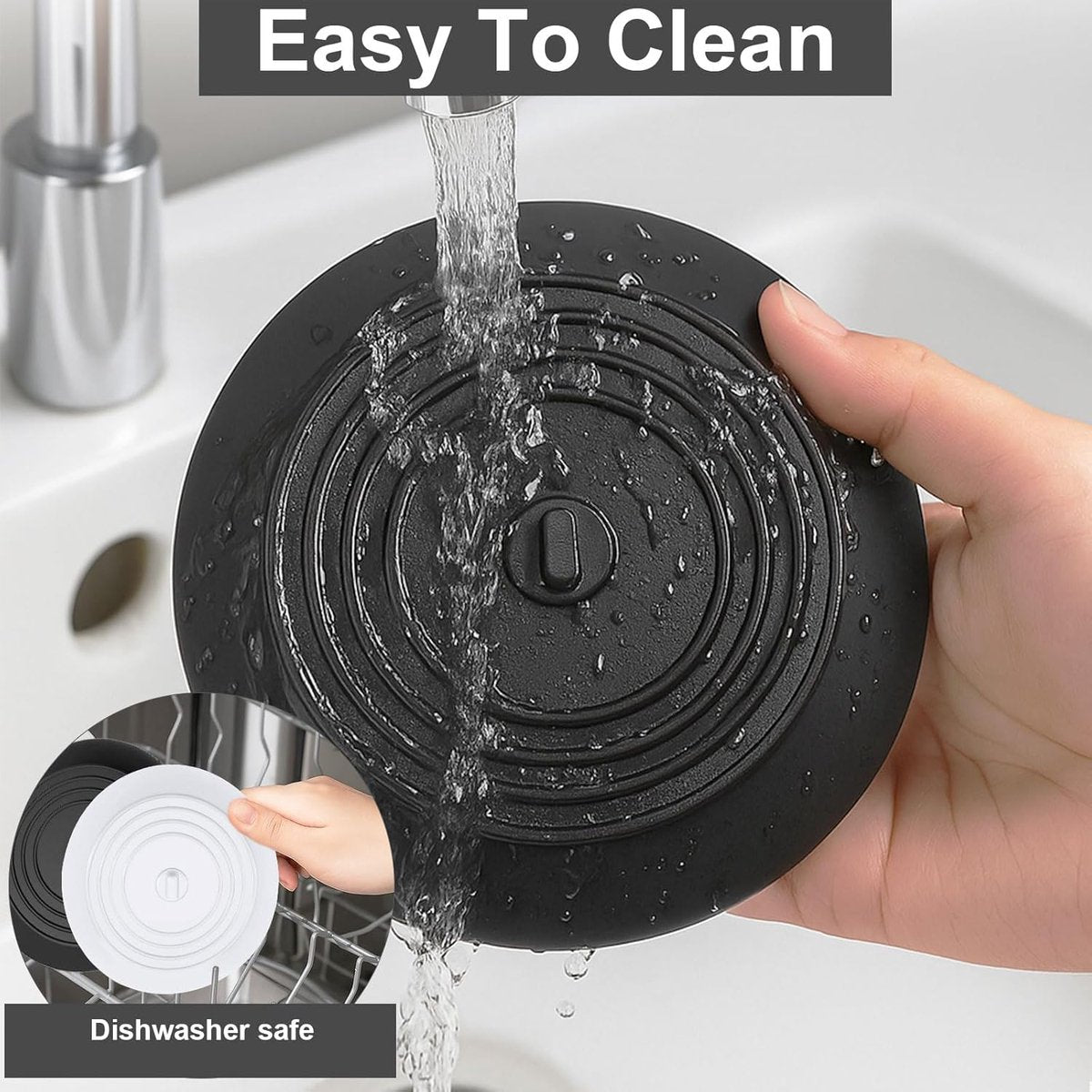 Drain Stopper - 3 Pieces - 15 cm Diameter - White, Grey and Black - Drain Plug - Universal Sink Stopper - Silicone - Bath Stopper - Anti-Clog - For Sink Washbasin Bath Shower Tray Kitchen Washbasin Bathtub Countertop - Image 2