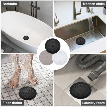 Drain Stopper - 3 Pieces - 15 cm Diameter - White, Grey and Black - Drain Plug - Universal Sink Stopper - Silicone - Bath Stopper - Anti-Clog - For Sink Washbasin Bath Shower Tray Kitchen Washbasin Bathtub Countertop - Image 4